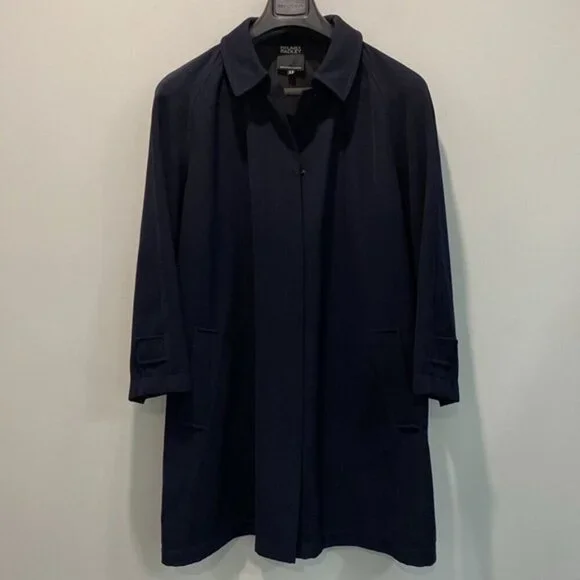 Hilary Radley Navy Blue Maxi Trench Coat Size 12 Snap Closure, - Picture 3 of 15